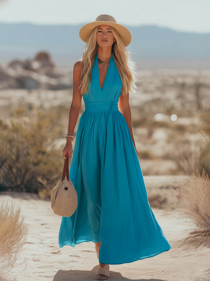 Ravenna Elegant Halter Neck Maxi Dress - Lightweight Sleeveless Long Dress 2