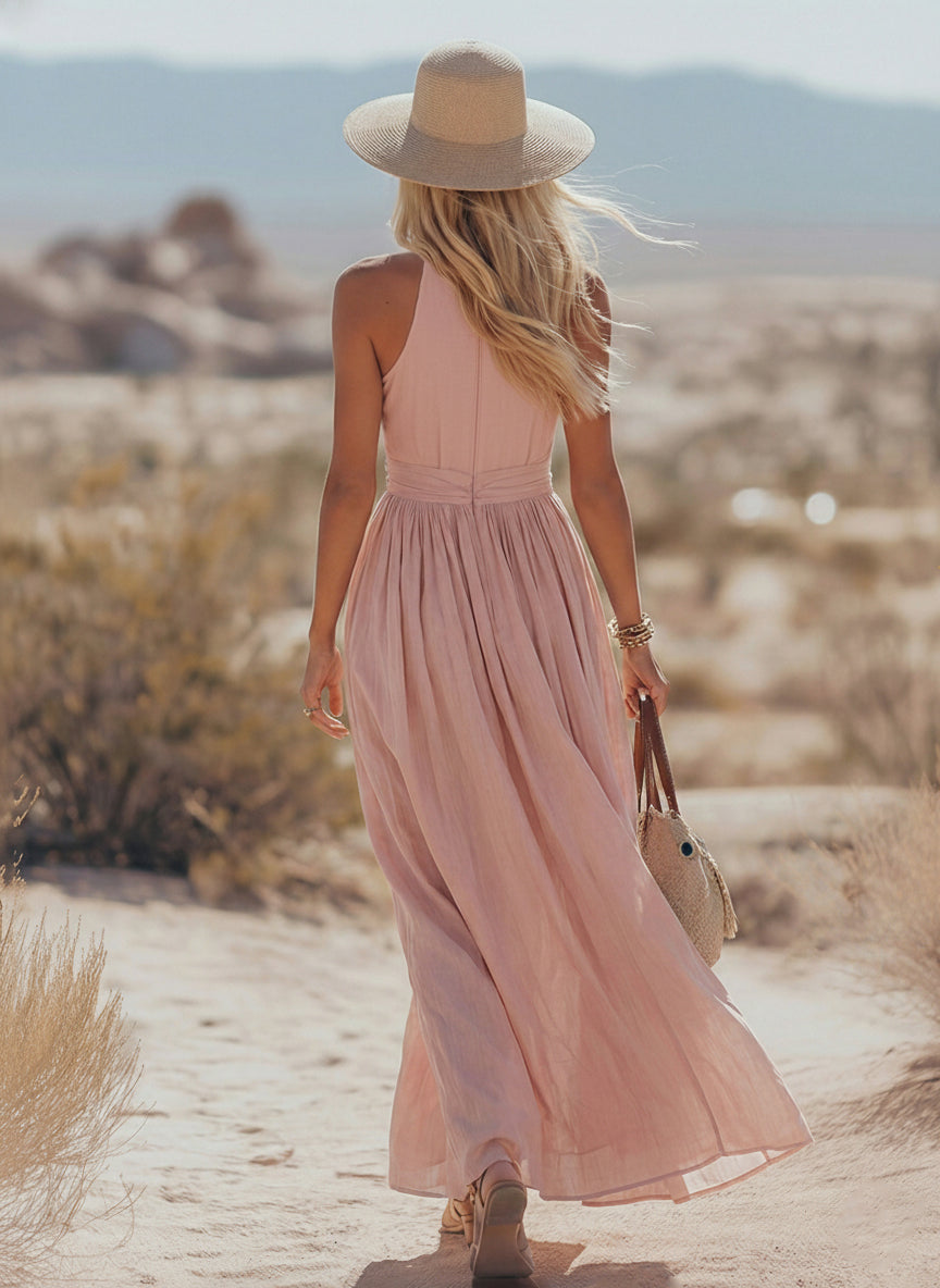 Ravenna Elegant Halter Neck Maxi Dress - Lightweight Sleeveless Long Dress 5