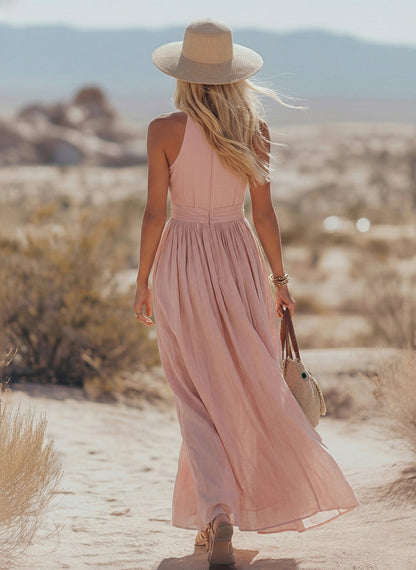 Ravenna Elegant Halter Neck Maxi Dress - Lightweight Sleeveless Long Dress 5