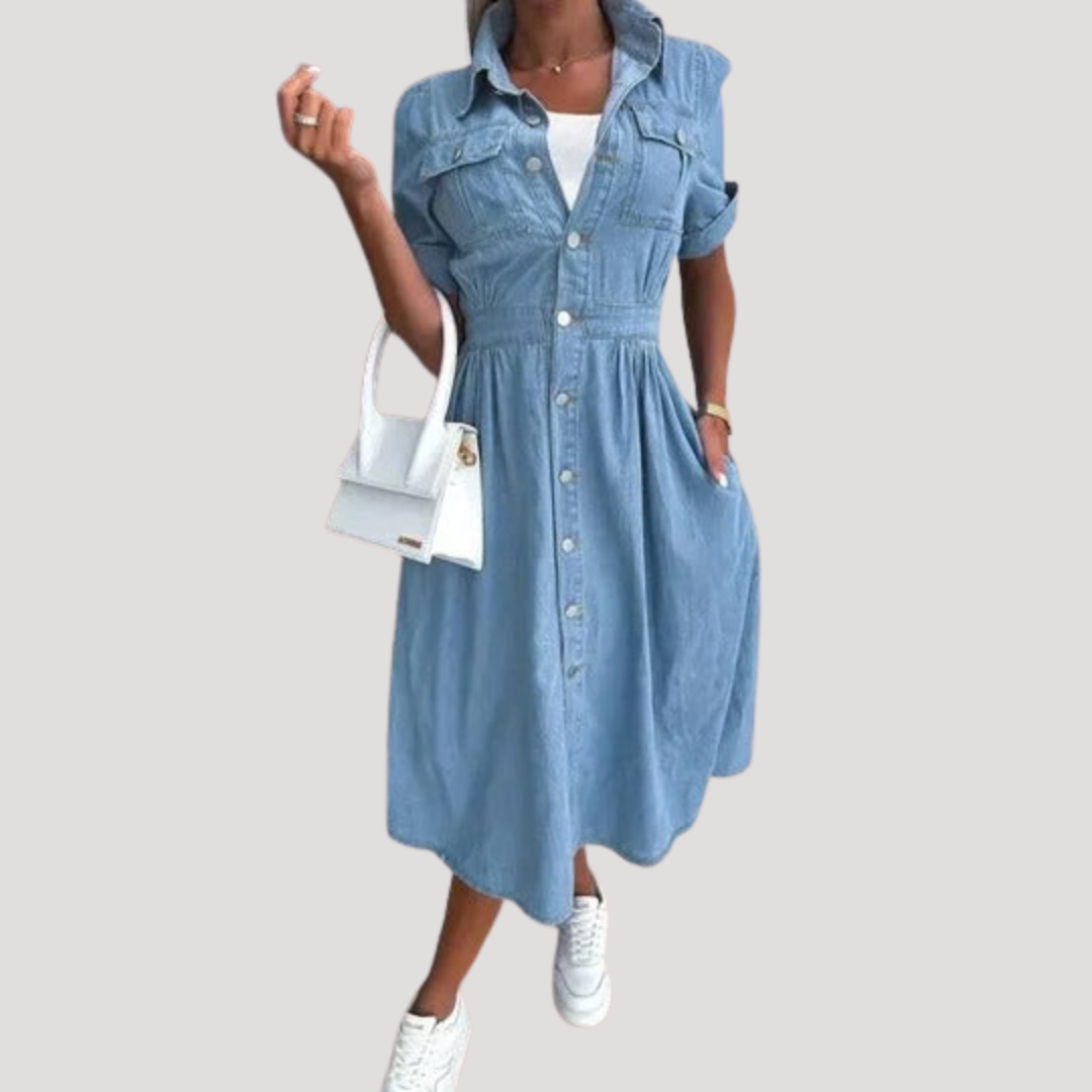 Renata | Women's Button Front Short Sleeve Midi Dress 1