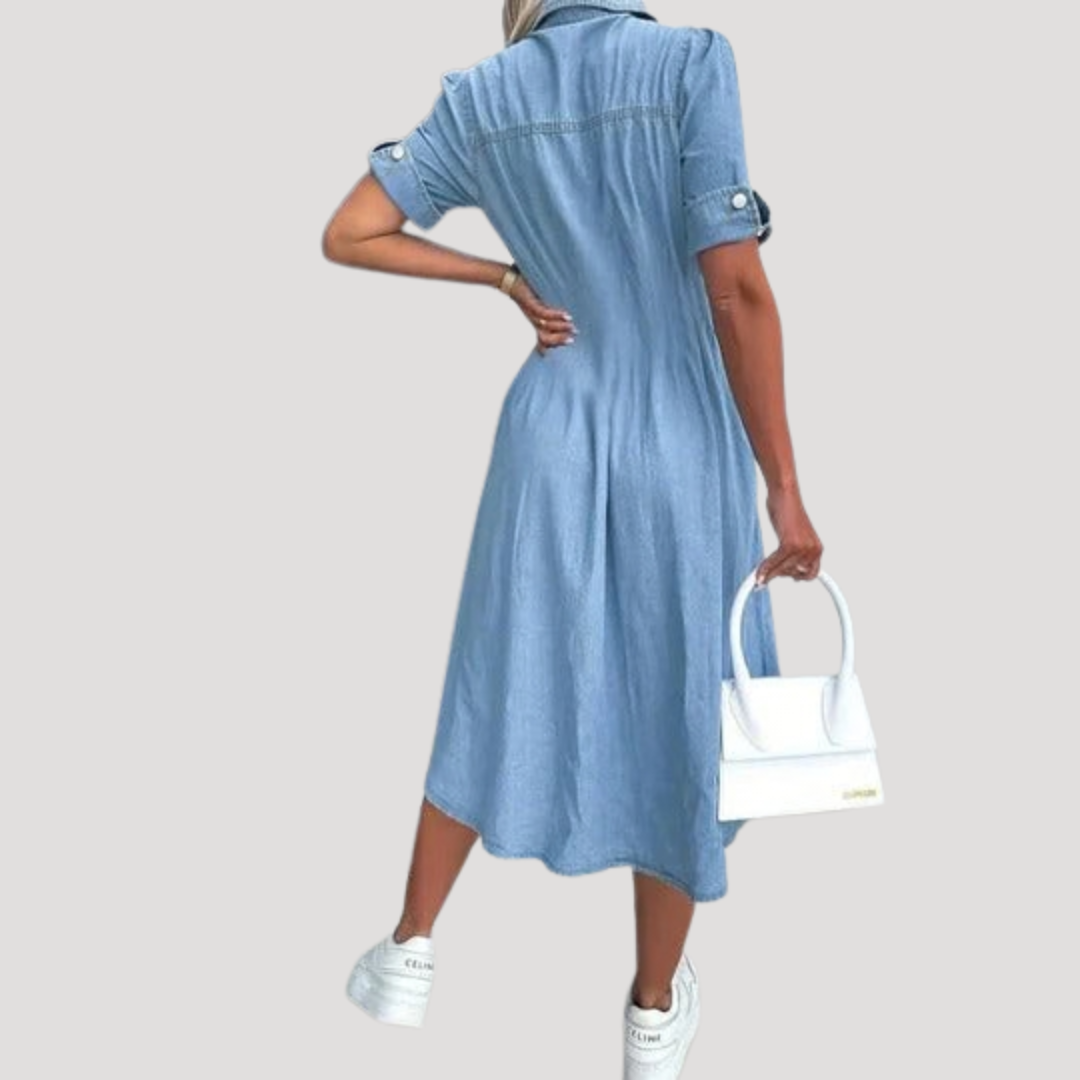 Renata | Women's Button Front Short Sleeve Midi Dress 2