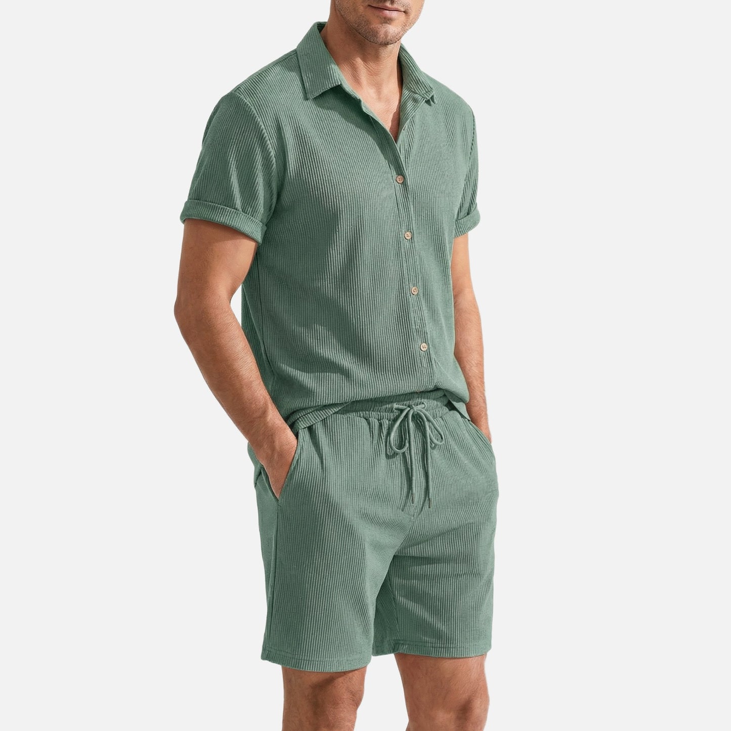 Ribo - Men's Two Piece Set in Comfortable Ribbed Fabric with Relaxed Fit 5