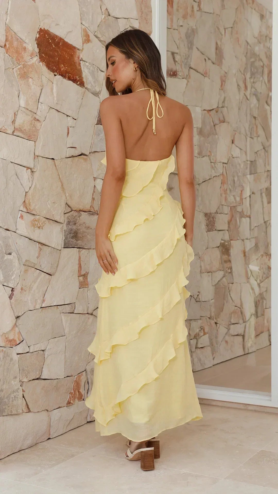 Riviera Maxi Dress | Halter Neck, Tiered Ruffles for Wedding Guests and Summer Events 1