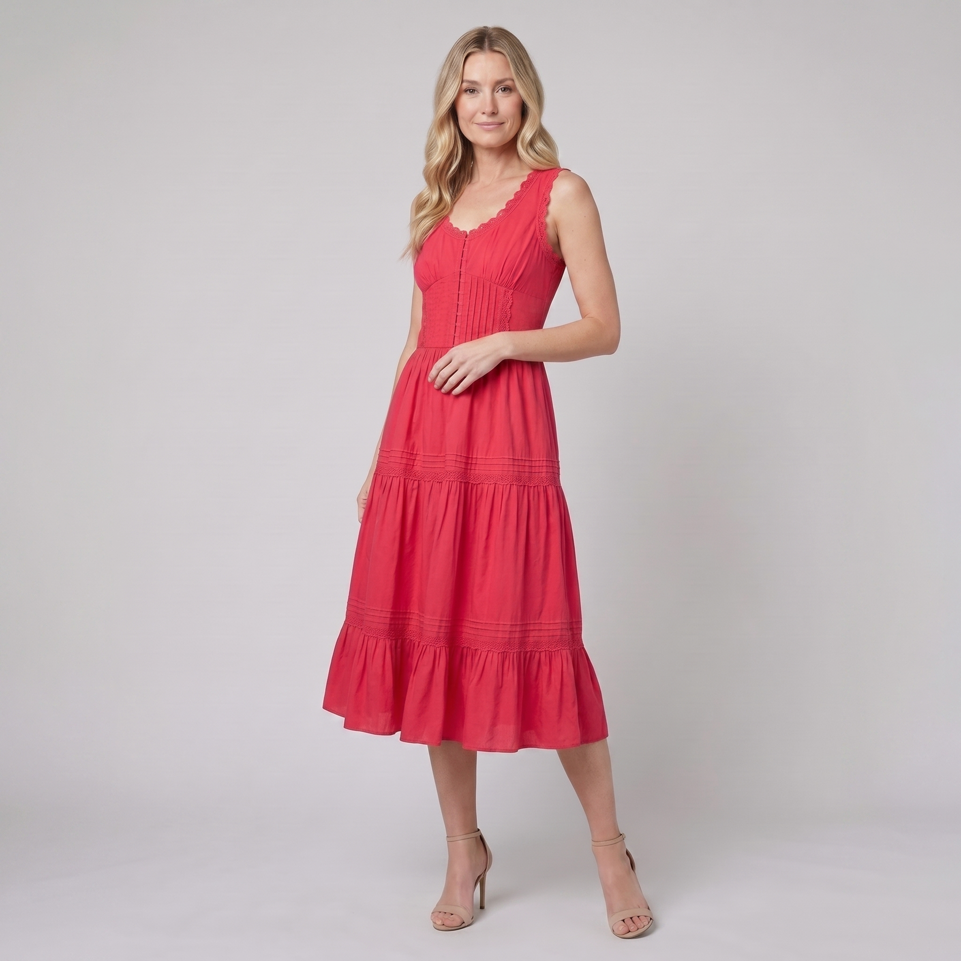 Roselle Midi Dress - Sleeveless Corset-Effect Cocktail Dress with Embroidered Neckline 1