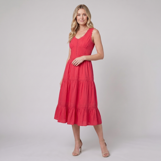 Roselle Midi Dress - Sleeveless Corset-Effect Cocktail Dress with Embroidered Neckline 1