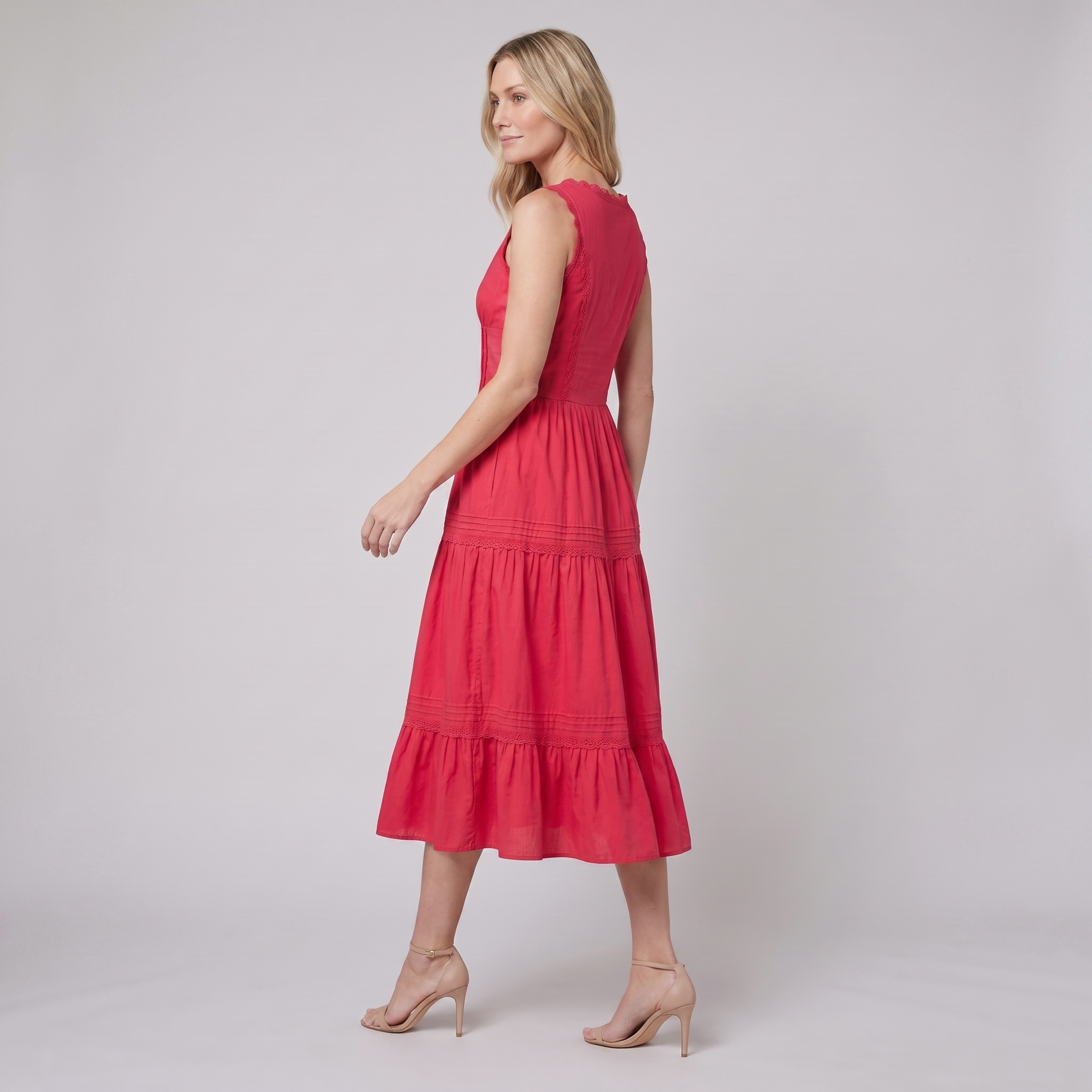 Roselle Midi Dress - Sleeveless Corset-Effect Cocktail Dress with Embroidered Neckline 2