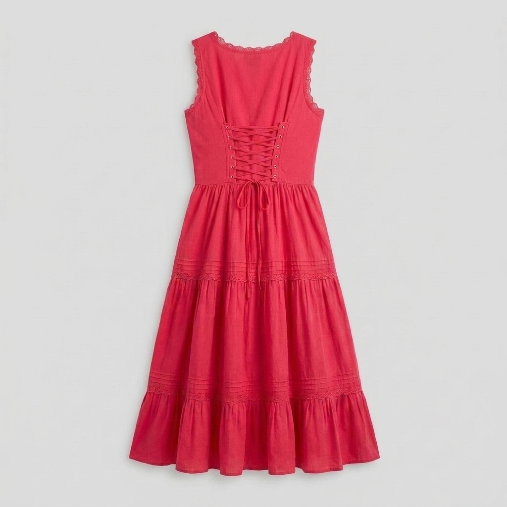 Roselle Midi Dress - Sleeveless Corset-Effect Cocktail Dress with Embroidered Neckline 3