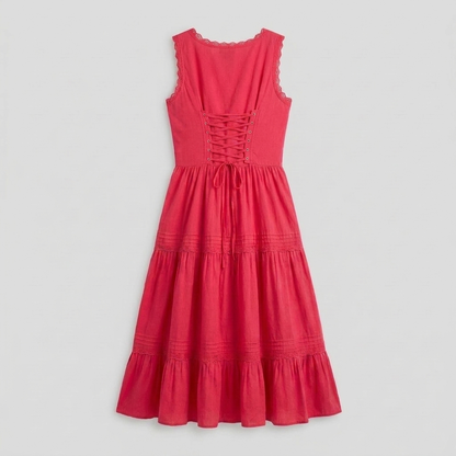 Roselle Midi Dress - Sleeveless Corset-Effect Cocktail Dress with Embroidered Neckline 3