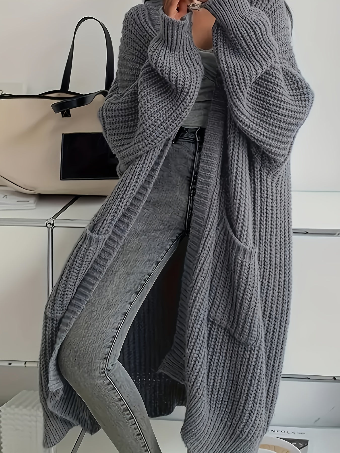 Rowena Oversized Long Cardigan Sweater with Chunky Ribbed Texture 0