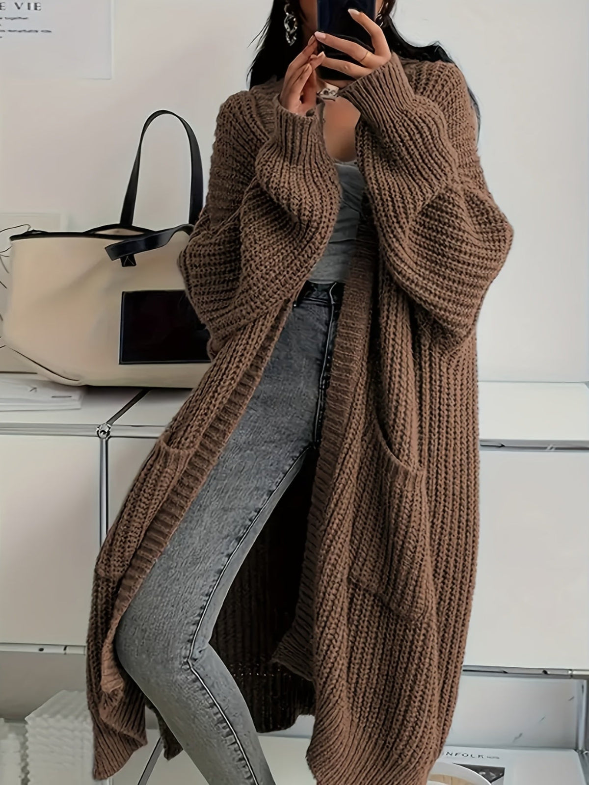 Rowena Oversized Long Cardigan Sweater with Chunky Ribbed Texture 1