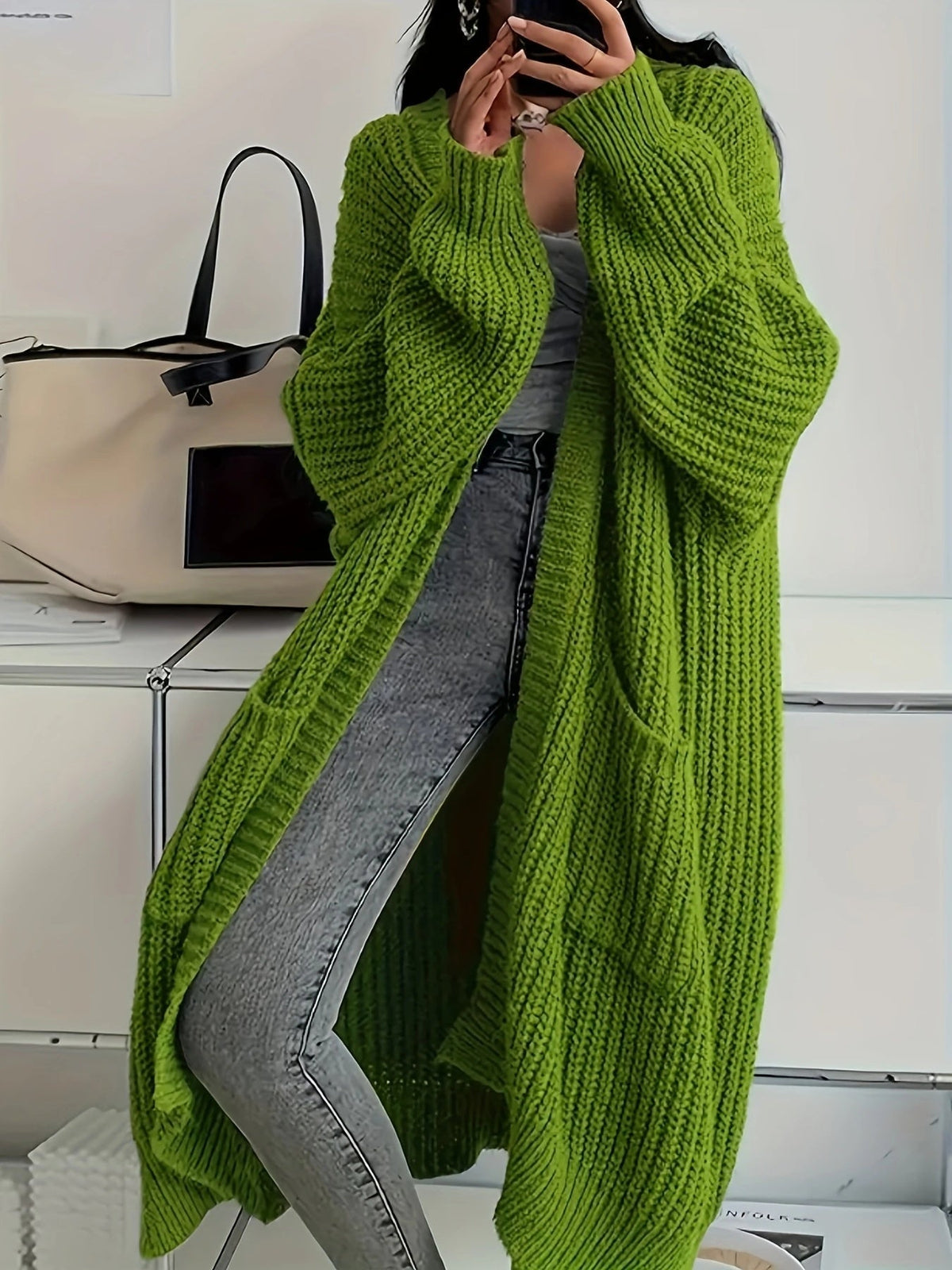 Rowena Oversized Long Cardigan Sweater with Chunky Ribbed Texture 2