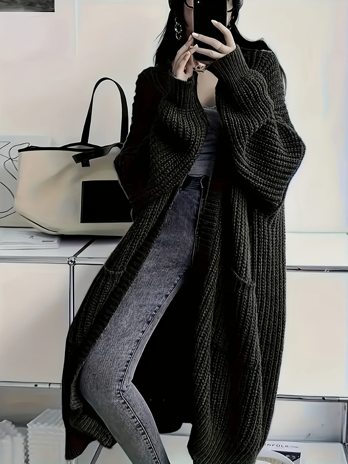 Rowena Oversized Long Cardigan Sweater with Chunky Ribbed Texture 3