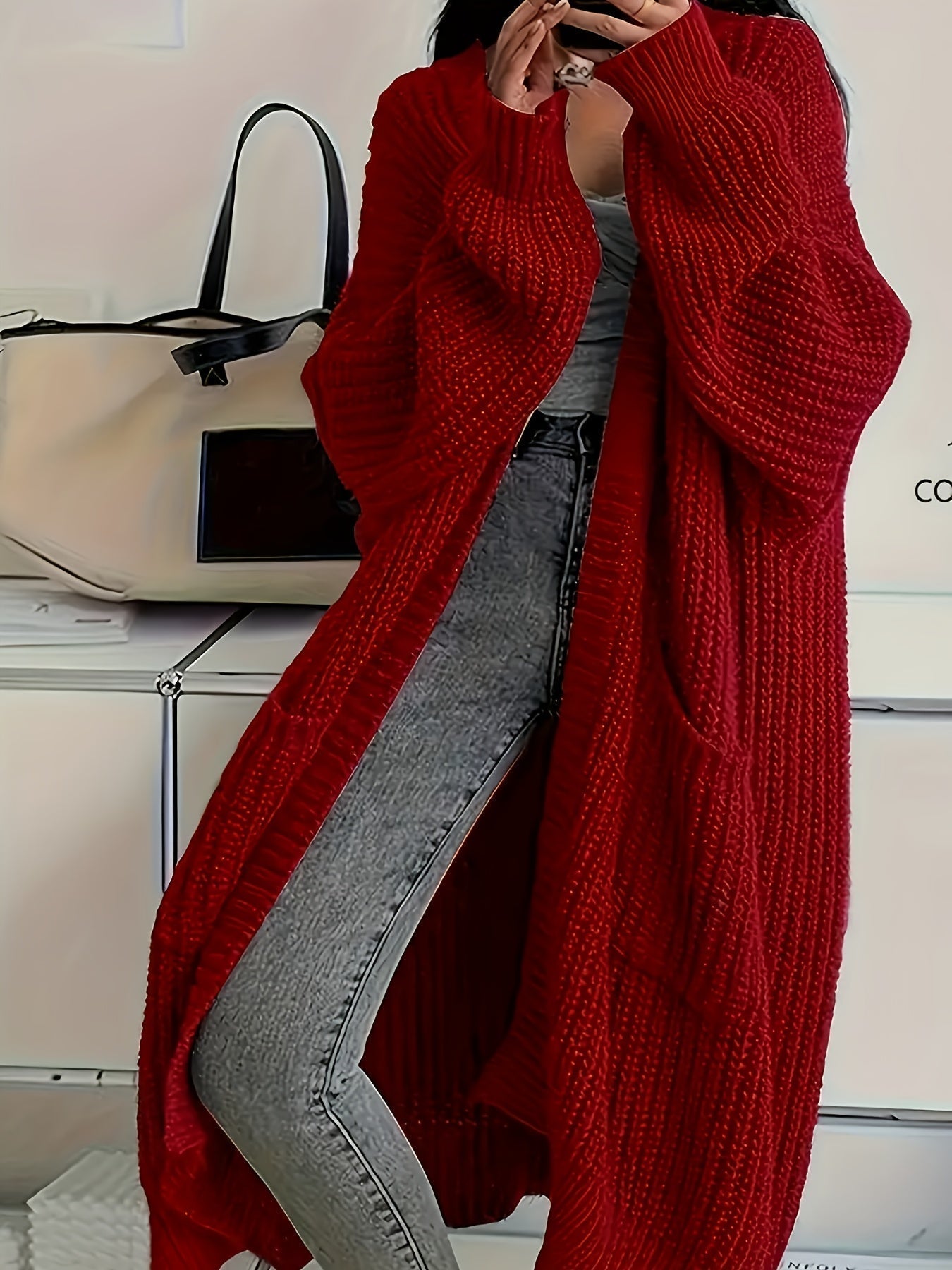 Rowena Oversized Long Cardigan Sweater with Chunky Ribbed Texture 4