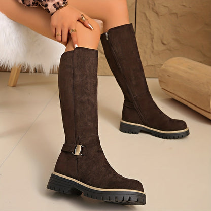 Sable - Black Knee High Boots with Low Block Heel, Side Zipper & Suede Look 5