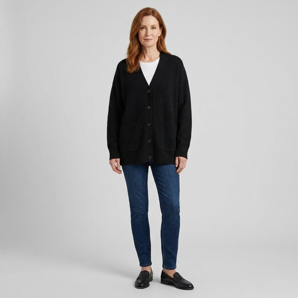 Sable - Black Knit Cardigan Sweater with Pockets and V-Neck for Comfort 1