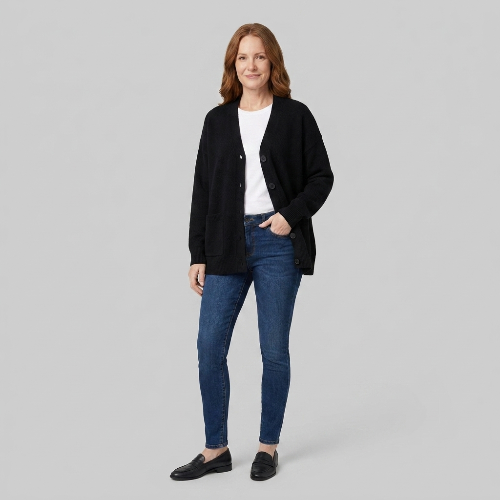 Sable - Black Knit Cardigan Sweater with Pockets and V-Neck for Comfort 2