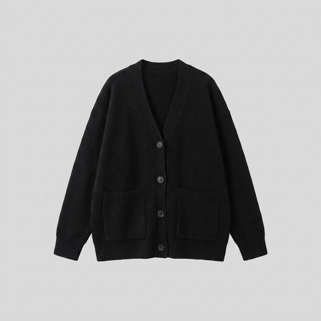 Sable - Black Knit Cardigan Sweater with Pockets and V-Neck for Comfort 4