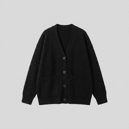 Sable - Black Knit Cardigan Sweater with Pockets and V-Neck for Comfort 4