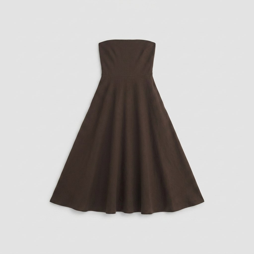Sable Strapless Summer Dress - Stretch Linen Blend in Dark Brown for Parties 2