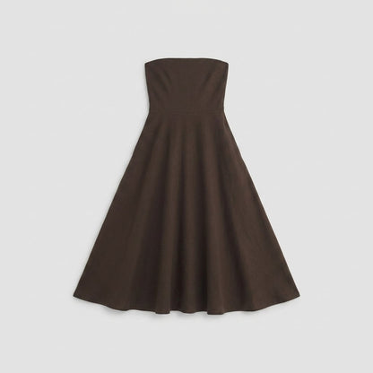 Sable Strapless Summer Dress - Stretch Linen Blend in Dark Brown for Parties 2