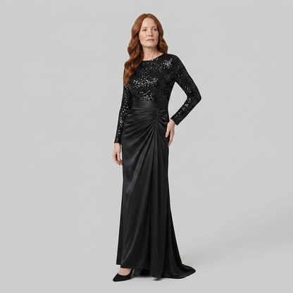 Serena - Long Sleeve Maxi Dress with Sequin Splice, Elegant Floor-Length Gown 1