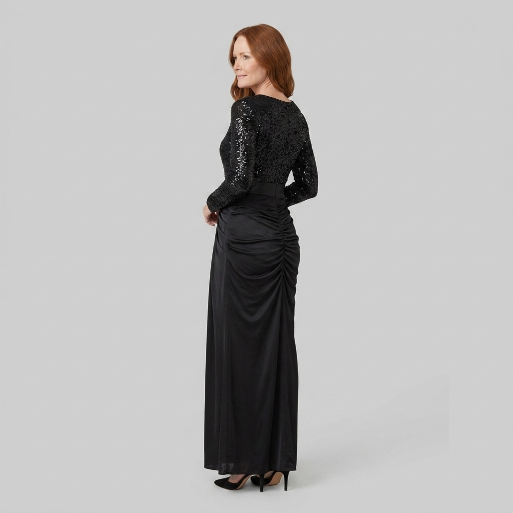 Serena - Long Sleeve Maxi Dress with Sequin Splice, Elegant Floor-Length Gown 2