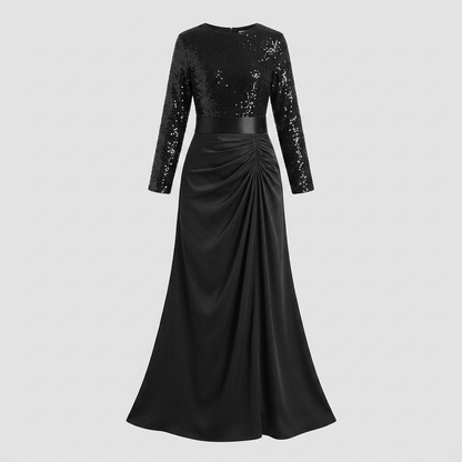 Serena - Long Sleeve Maxi Dress with Sequin Splice, Elegant Floor-Length Gown 3