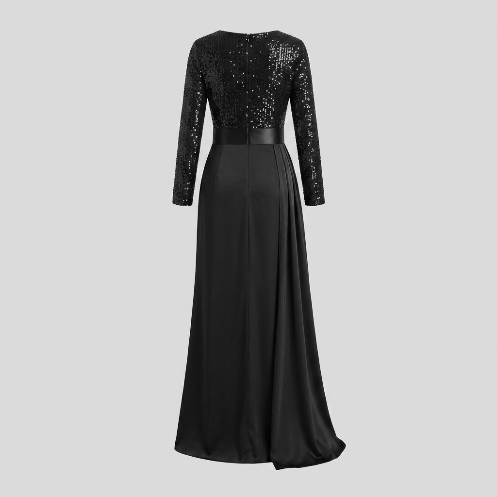 Serena - Long Sleeve Maxi Dress with Sequin Splice, Elegant Floor-Length Gown 6