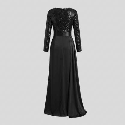 Serena - Long Sleeve Maxi Dress with Sequin Splice, Elegant Floor-Length Gown 6