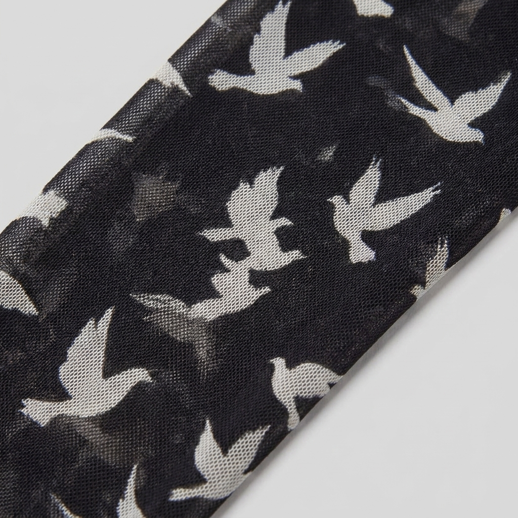 Sienna Black Dress - Lightweight Long Sleeve Mesh Dress with Flying Bird Print 5