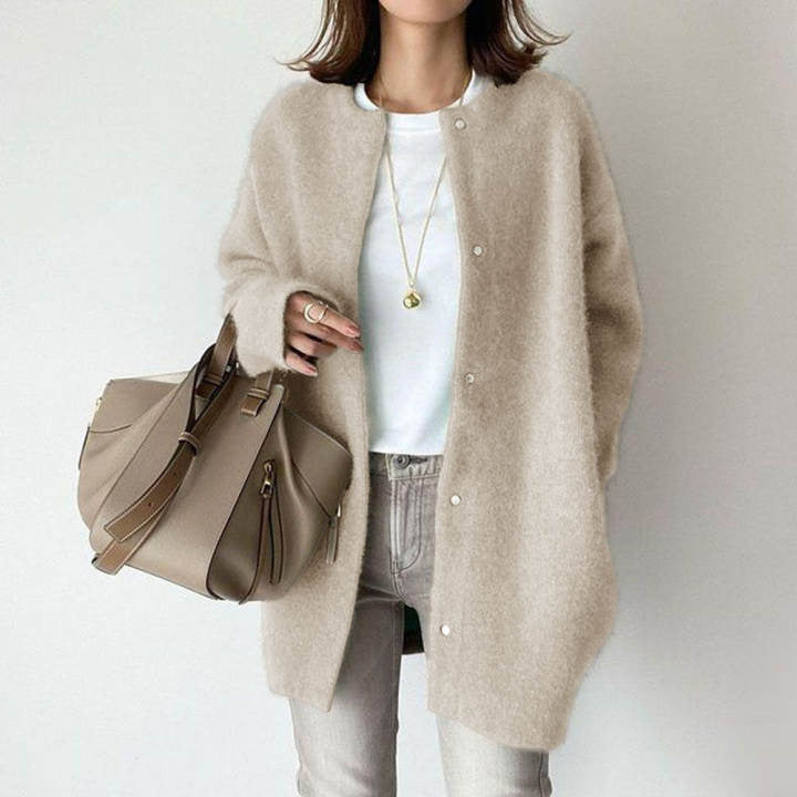 Sofia Amoretti - Soft Wool Cardigan Sweater with Suede Accents & Relaxed Fit 0