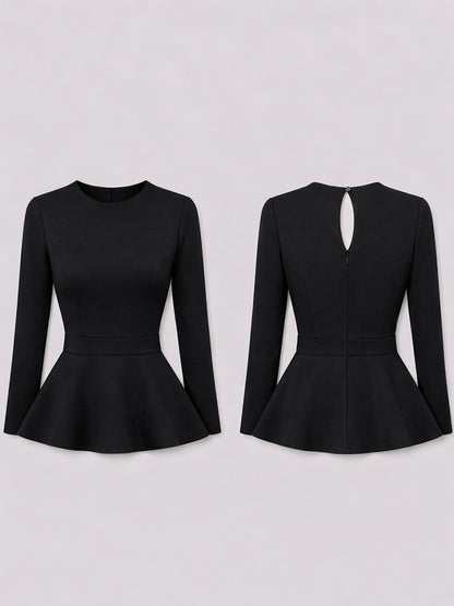 Structured Peplum Top for Women - Tailored Fit with Round Neckline and Flared Hem 2