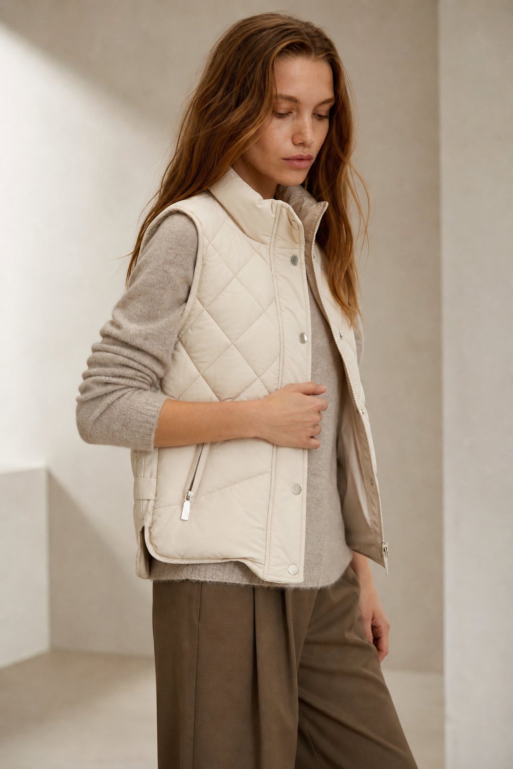 Tatum Quilted Vest - Lightweight Insulated Stand Collar Outerwear with Pockets 1