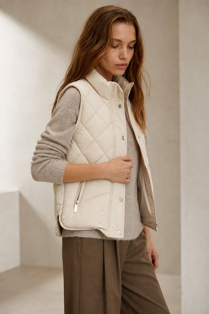 Tatum Quilted Vest - Lightweight Insulated Stand Collar Outerwear with Pockets 1