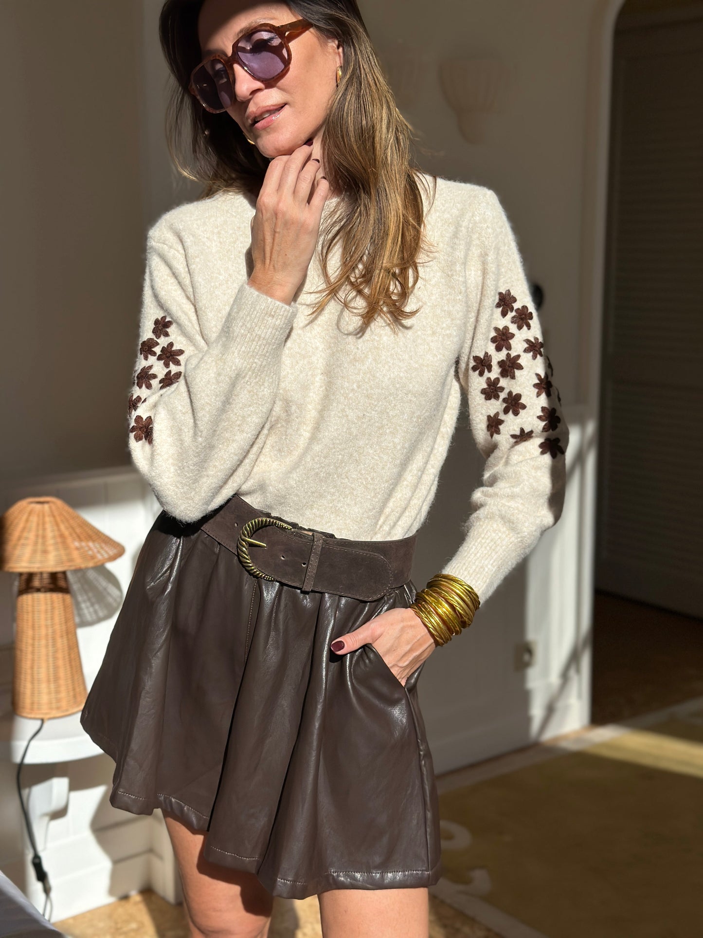 Teya Knit Sweater - Soft Floral Embroidered Knit With Puff Sleeves 5