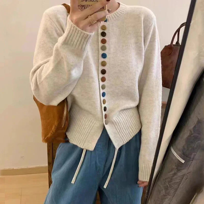 Thessira Relaxed-Fit Cardigan Sweater with Multicolor Buttons for Cozy Style 0