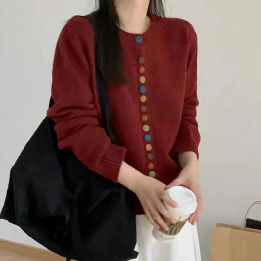 Thessira Relaxed-Fit Cardigan Sweater with Multicolor Buttons for Cozy Style 1