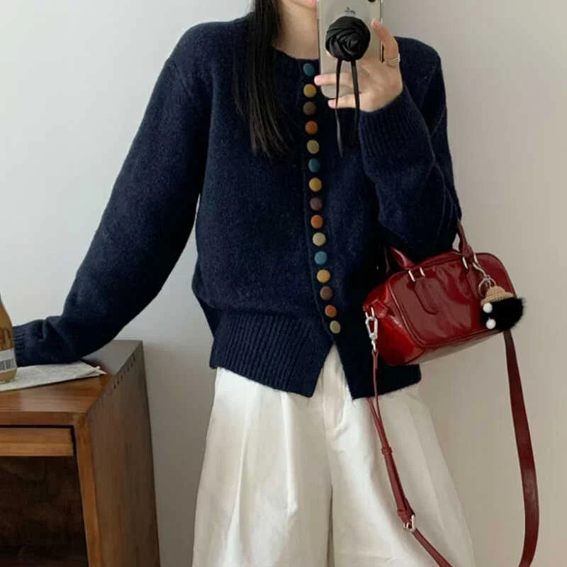 Thessira Relaxed-Fit Cardigan Sweater with Multicolor Buttons for Cozy Style 2
