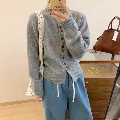 Thessira Relaxed-Fit Cardigan Sweater with Multicolor Buttons for Cozy Style 4