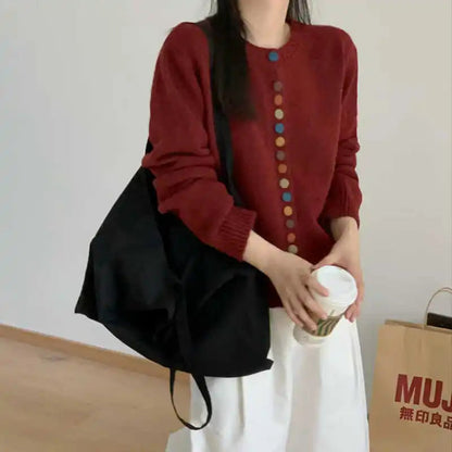 Thessira Relaxed-Fit Cardigan Sweater with Multicolor Buttons for Cozy Style 6