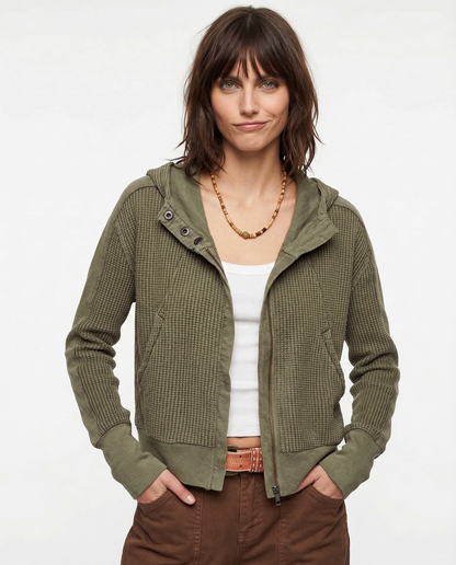 Uptown - Cropped Waffle Hoodie with Soft Cotton Fabric & Zip Closure 0