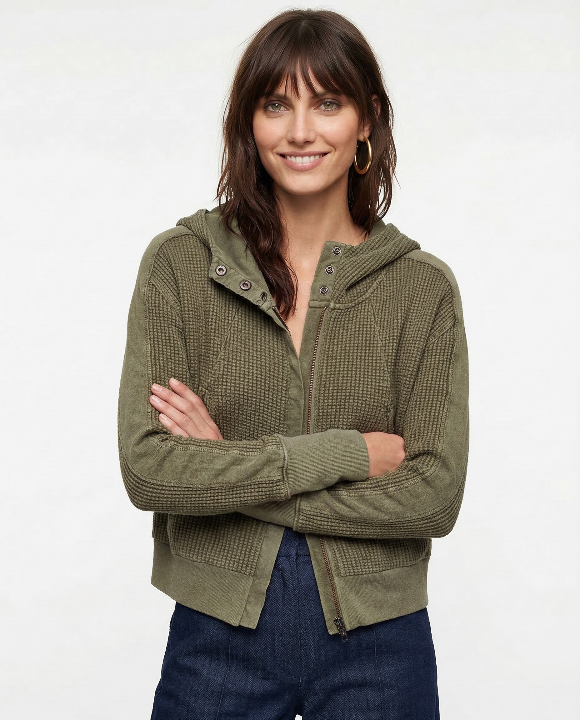Uptown - Cropped Waffle Hoodie with Soft Cotton Fabric & Zip Closure 1