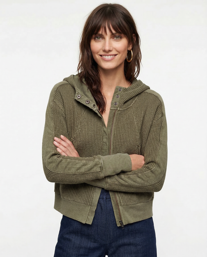 Uptown - Cropped Waffle Hoodie with Soft Cotton Fabric & Zip Closure 1