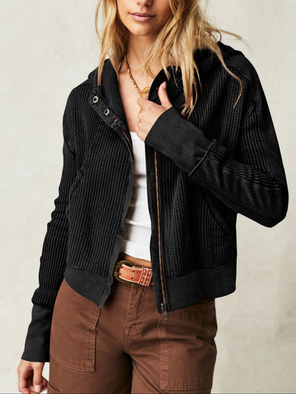 Uptown - Cropped Waffle Hoodie with Soft Cotton Fabric & Zip Closure 10