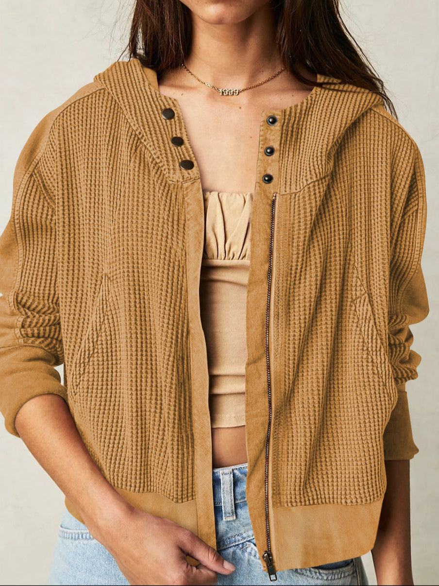 Uptown - Cropped Waffle Hoodie with Soft Cotton Fabric & Zip Closure 11