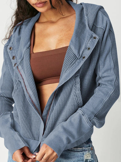 Uptown - Cropped Waffle Hoodie with Soft Cotton Fabric & Zip Closure 12