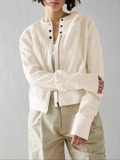 Uptown - Cropped Waffle Hoodie with Soft Cotton Fabric & Zip Closure 13