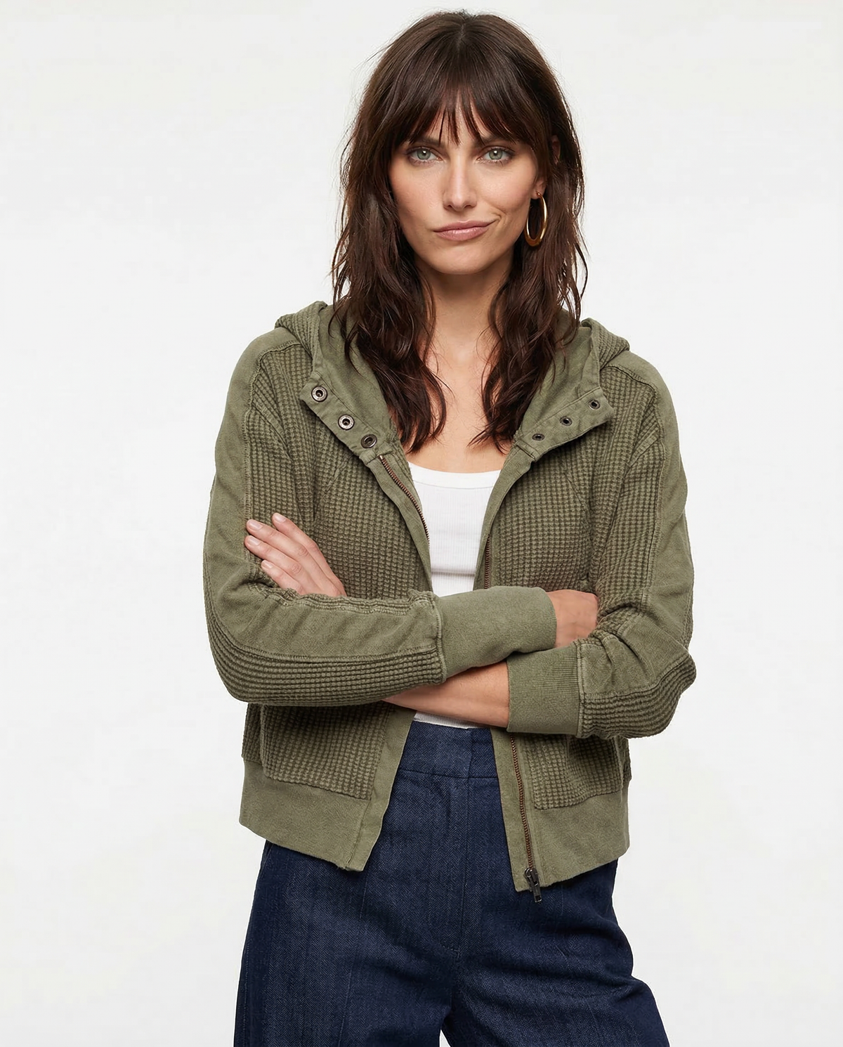 Uptown - Cropped Waffle Hoodie with Soft Cotton Fabric & Zip Closure 2