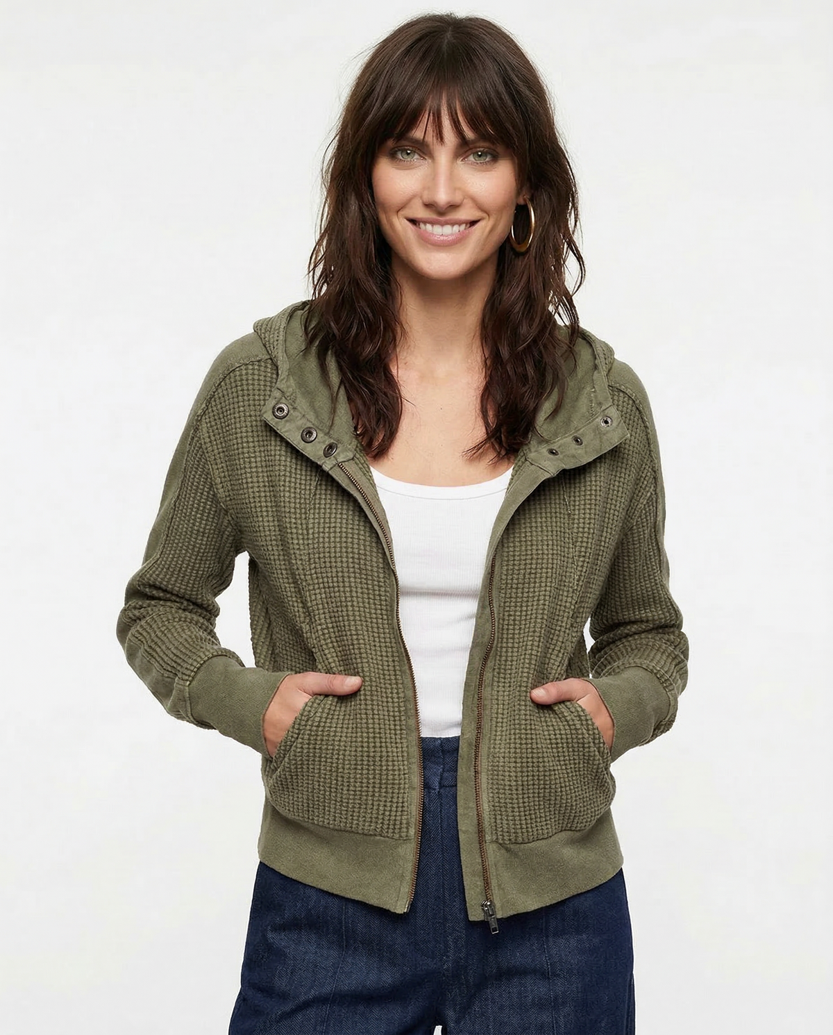 Uptown - Cropped Waffle Hoodie with Soft Cotton Fabric & Zip Closure 3