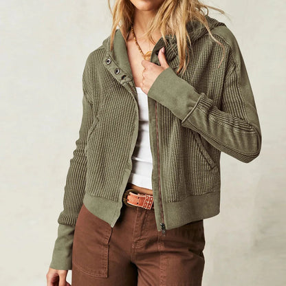Uptown - Cropped Waffle Hoodie with Soft Cotton Fabric & Zip Closure 4